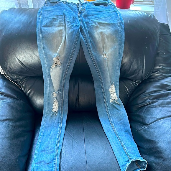 Denim - Ripped skinny denim jeans with fade.